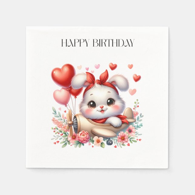 Bunny Pilot Birthday Napkin (Front)