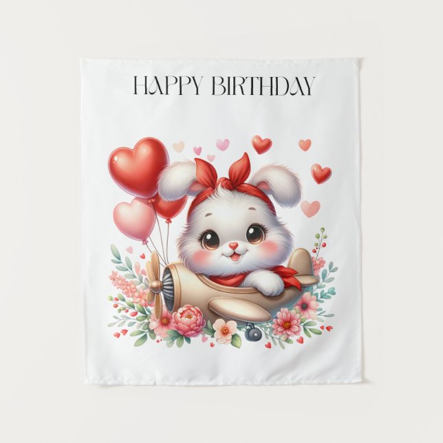 Bunny Pilot Birthday Tapestry (Front)