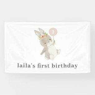 Bunny Pink Balloon 1st Birthday Banner
