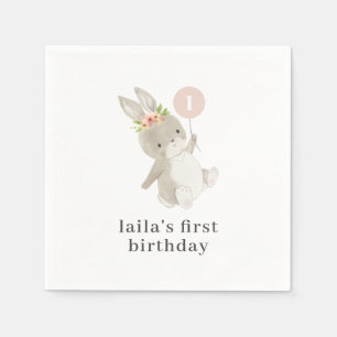 Bunny Pink Balloon 1st Birthday Napkin