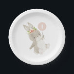 Bunny Pink Balloon 1st Birthday Paper Plate<br><div class="desc">A sweet bunny rabbit with a floral crown,  holding a pink balloon. You can change the number 1 in the balloon to any number,  and edit all of the other text,  or remove the number if you prefer. You can also change the colour of the balloon in this design.</div>