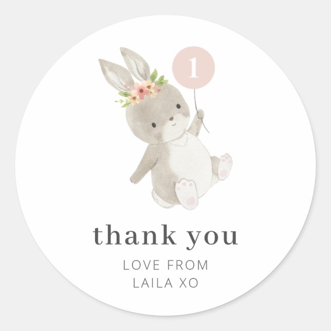 Bunny Pink Balloon Classic Round Sticker (Front)