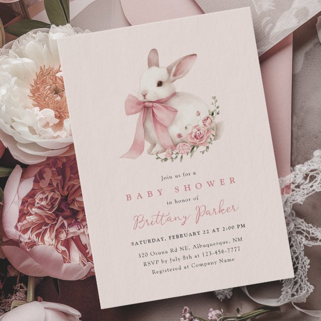 Bunny Pink Bow Baby Shower Invitation (Creator Uploaded)