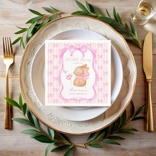 Bunny pink bow baby shower monogrammed napkin