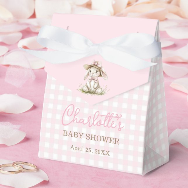 Bunny Pink Bow Gingham Baby Shower Favour Box (Wedding)