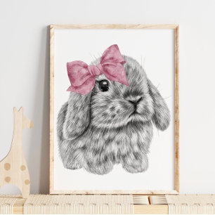 Bunny Pink Bow Nursery Print   Bunny Print