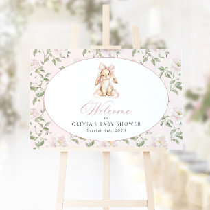 Bunny, Pink Bow, Pink Flowers, Baby Shower Welcome Poster