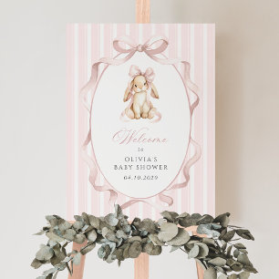 Bunny, Pink Bow, Pink Stripes, Baby Shower Welcome Poster