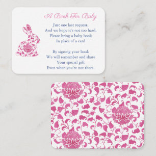 Bunny Pink Chinoserie Books For Baby Girl Shower Enclosure Card