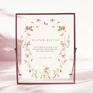 Bunny Pink Floral Baby Shower Diaper Raffle  Pedestal Sign