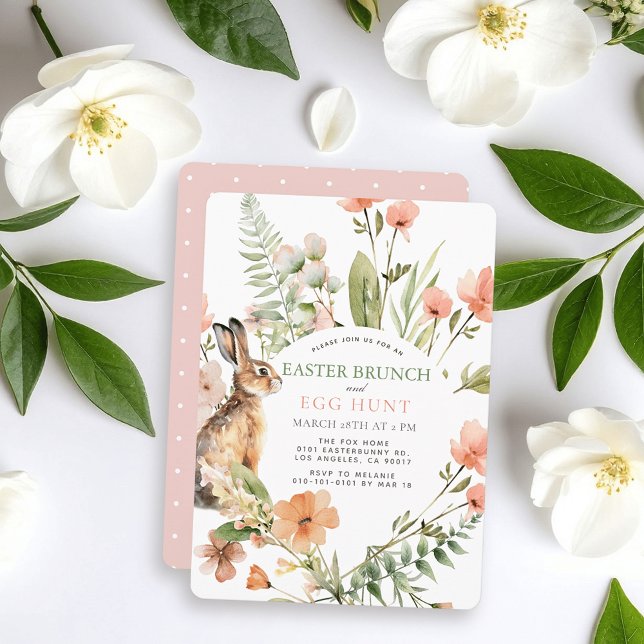 Bunny Pink Floral Easter Brunch & Egg Hunt Invitation (Creator Uploaded)