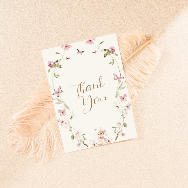 Bunny Pink Floral Girl Baby Shower Thank You Card (Creator Uploaded)