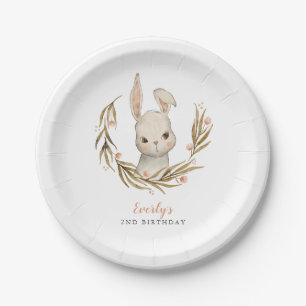 Bunny Pink Floral Kids Birthday Party Paper Plate