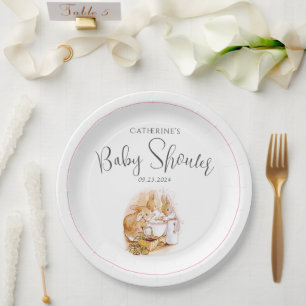 Bunny Pink Girl Baby Shower Paper Plate