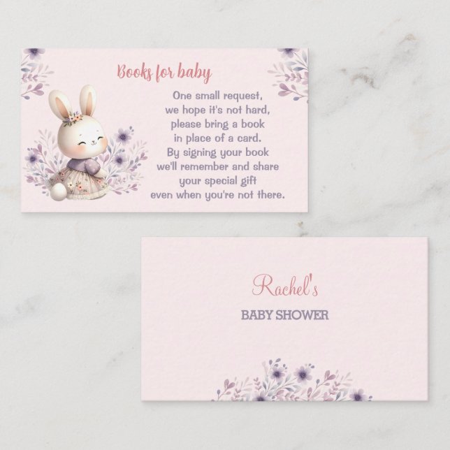Bunny Pink Purple Baby Shower Books For Baby Enclosure Card (Front/Back)