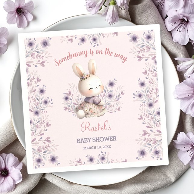 Bunny Pink Purple Floral Spring Girl Baby Shower Napkin (Bunny Pink Purple Floral Spring Girl Baby Shower Napkins)