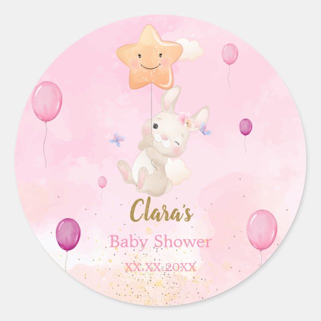 Bunny Pink Watercolor Baby Shower Stickers (Front)