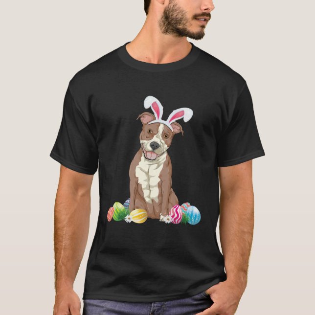 Bunny Pitbull Dog Easter Happy Easter Pitbull T-Shirt (Front)