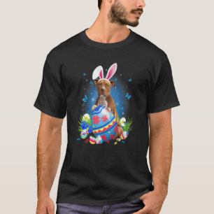 Bunny Pitbull With Egg Basket Easter Flower Huntin T-Shirt