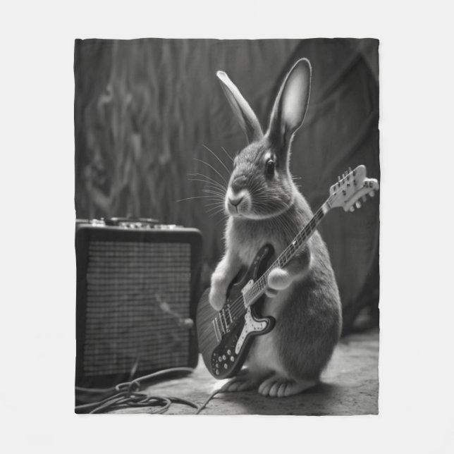 Bunny Playing a Guitar Fleece Blanket (Front)