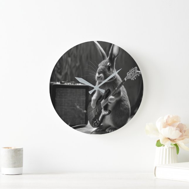 Bunny Playing a Guitar Large Clock (Home)