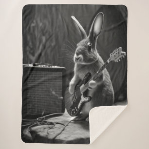Bunny Playing a Guitar Sherpa Blanket
