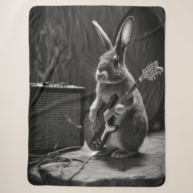 Bunny Playing a Guitar Sherpa Blanket (Front)