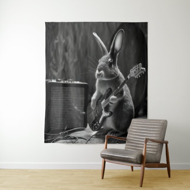Bunny Playing a Guitar Tapestry (In Situ)