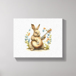 Bunny Playing Banjo Guitar rabbit Easter bunny Canvas Print