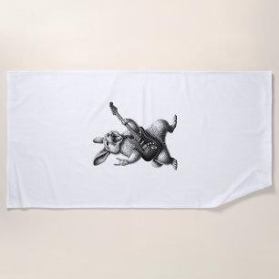 Bunny Playing Guitar Rock Star Bunny Lover Easter  Beach Towel