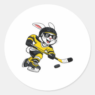 Bunny Playing Ice Hockey Rabbit Easter Sports Men Classic Round Sticker