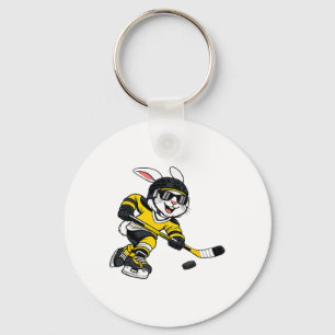 Bunny Playing Ice Hockey Rabbit Easter Sports Men  Key Ring