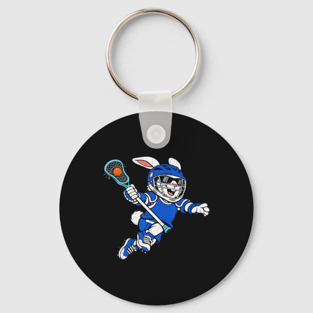 Bunny Playing Lacrosse Rabbit Easter Sport Men Boy Key Ring (Front)