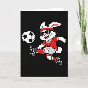 Bunny Playing Soccer Rabbit Happy Easter Sport Men Card