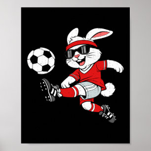Bunny Playing Soccer Rabbit Happy Easter Sport Men Poster