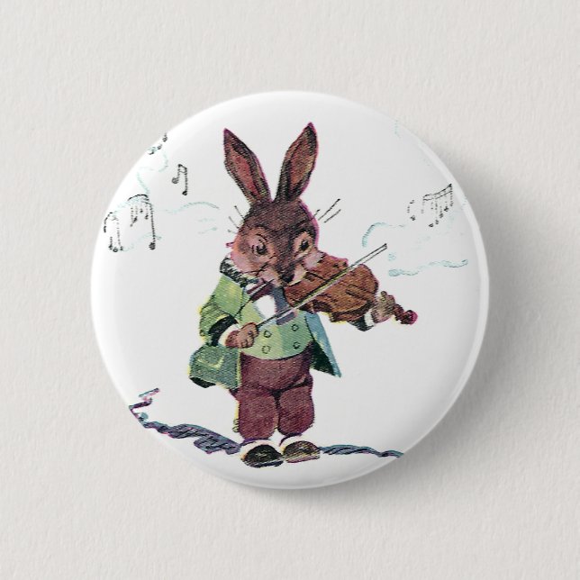 Bunny Playing the Violin 6 Cm Round Badge (Front)