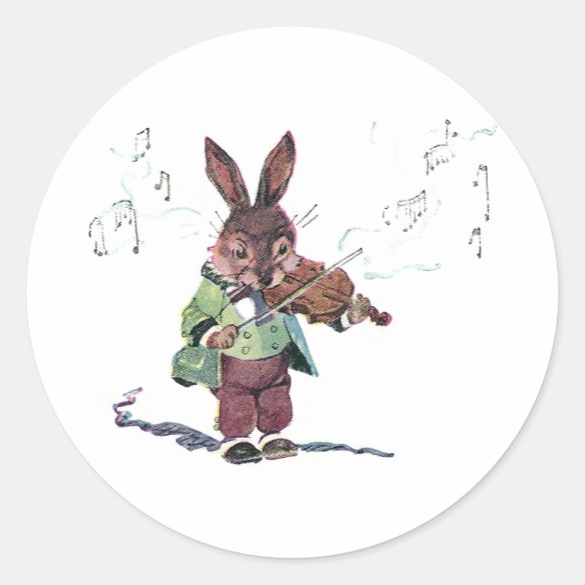 Bunny Playing the Violin Classic Round Sticker (Front)
