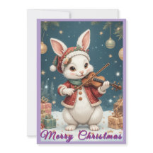 Bunny Playing Violine Christmas Flat Holiday Card