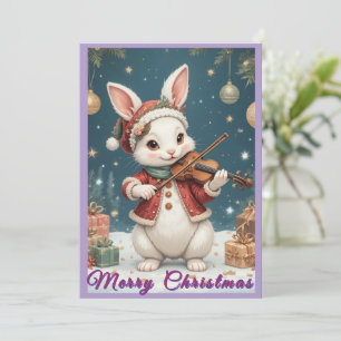 Bunny Playing Violine Christmas Flat Holiday Card