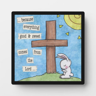 Bunny Prays At the Cross Plaque