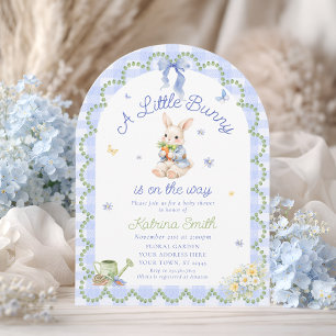 Bunny Pretty Rabbit Gingham Baby Shower Invitation