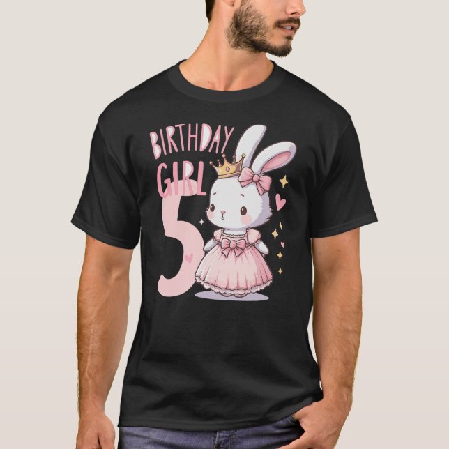Bunny Princess Children's Birthday 5 Years Pink Gi T-Shirt (Front)