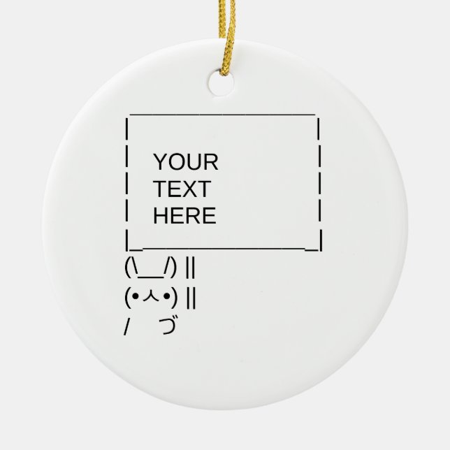 Bunny Protest Sign / Customisable ASCII Text Art Ceramic Tree Decoration (Front)