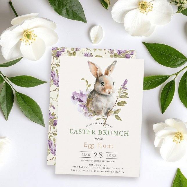Bunny Purple Lilac Floral Easter Brunch Invitation (Creator Uploaded)