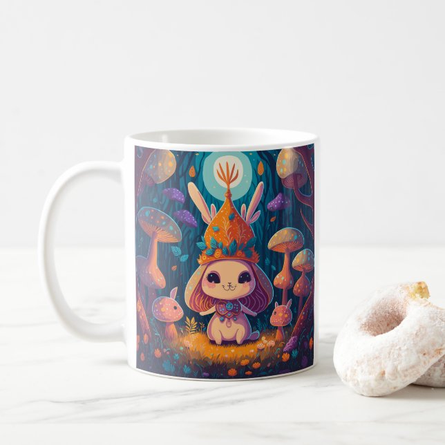 Bunny Queen Fantasy Forest Illustration Mug (With Donut)
