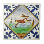 Bunny Rabbit 1650s Delft Polychrome Repro Tile<br><div class="desc">From around 1650, this hand painted tile features a bold border and a diamond framed long-eared hopping rabbit. Available in 4.5 and 6 inch tiles as well as other items. Be sure to see our other Delft tiles - they look great when combined as a variety of mix and match...</div>