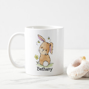 Bunny Rabbit And Bees Personalised Coffee Mug