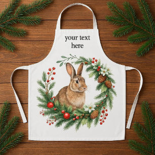 Bunny Rabbit and Christmas Wreath  Apron