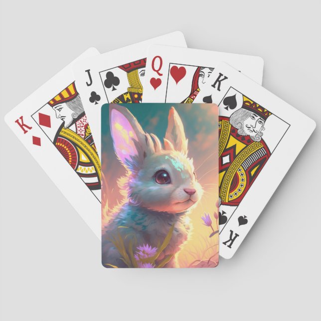 Bunny Rabbit Animal Portrait Painting Wildlife Art Playing Cards (Back)