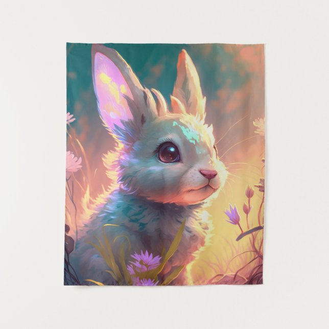 Bunny Rabbit Animal Portrait Painting Wildlife Art Tapestry (Front)